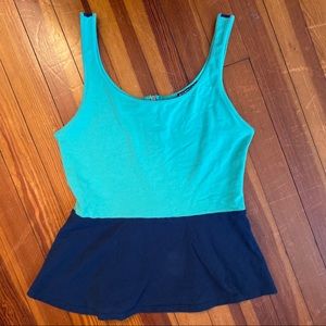 Express Peplum Zipper Tank Top Teal & Navy Size M